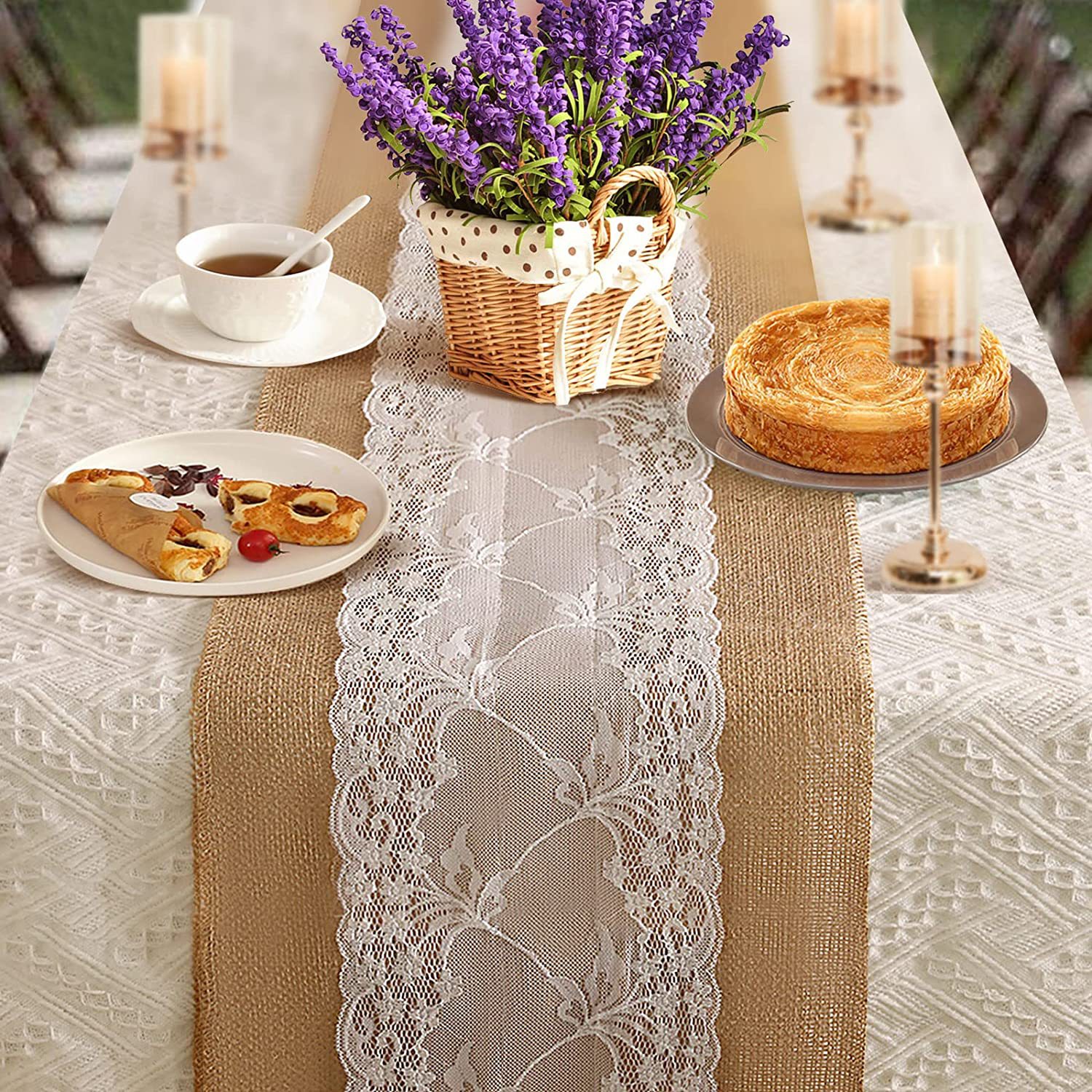 Amazon Natural Jute Lace Table Flag American Wedding Holiday Party Table Decoration Rectangular Elegant