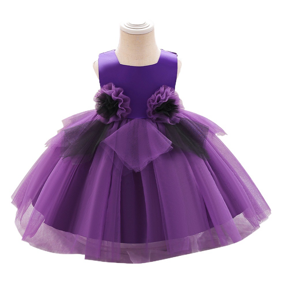 European and American Foreign trade new baby dress contrast color three-dimensional flower wedding dress pettiskirt girl mesh dress