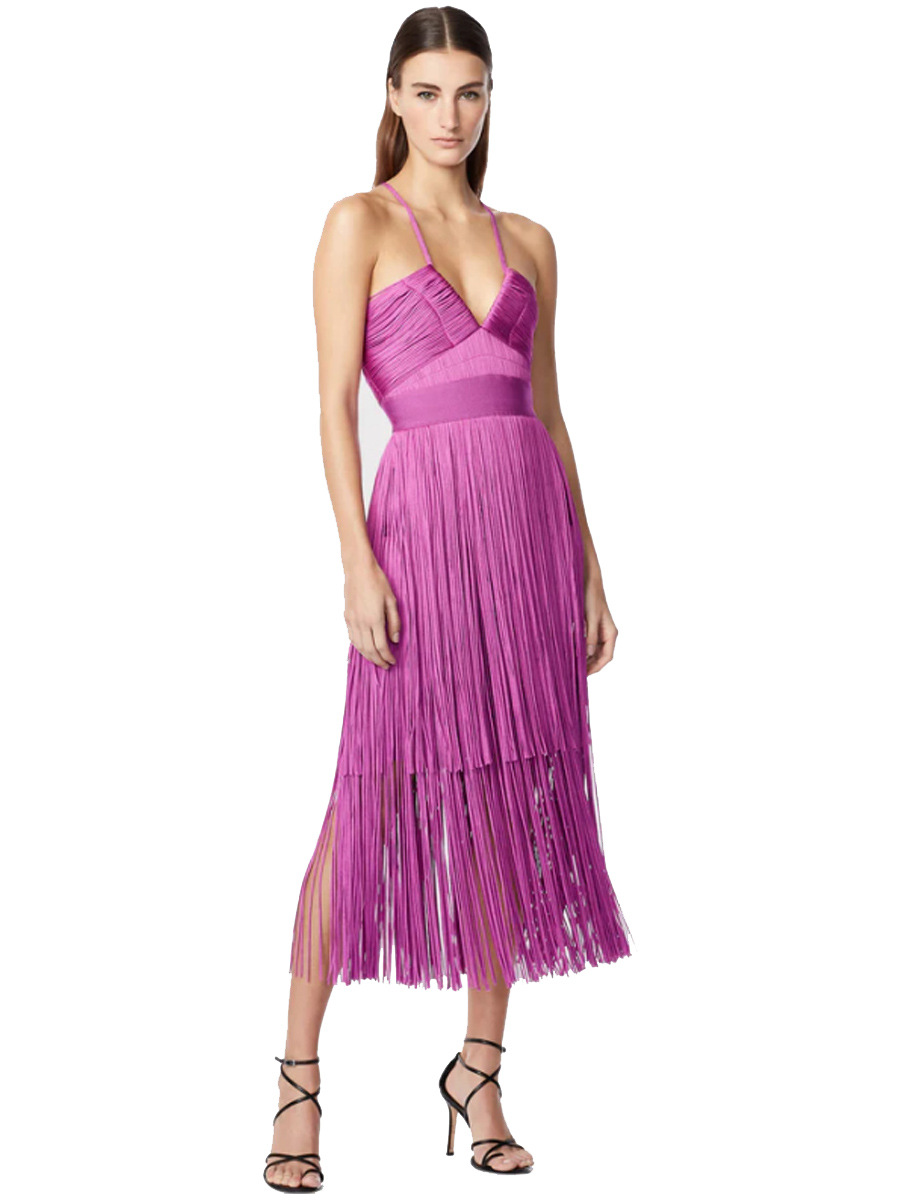 European and American Summer New Arrival Strap Tasseled Skirt Backless Hip Wrap Skirt Bandage Celebrity dress Evening Dress Long Dress