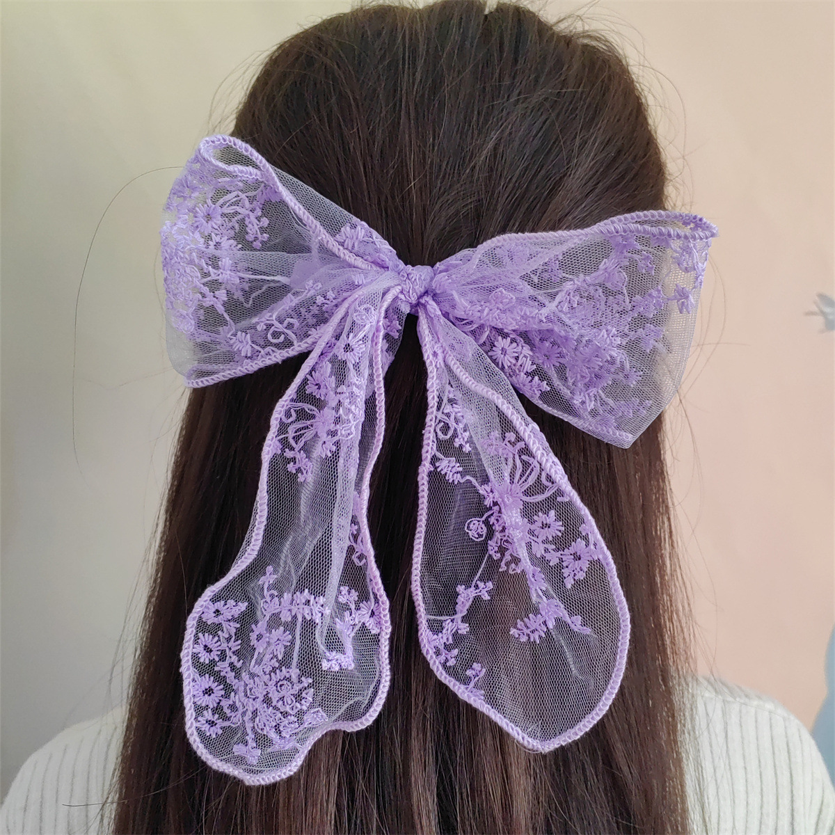 Picture of Super Fairy Lace Bow Hairpin Hairrope Sweet Temperament Top Clip Hairpin Hair Accessories Headdress Spring Clip