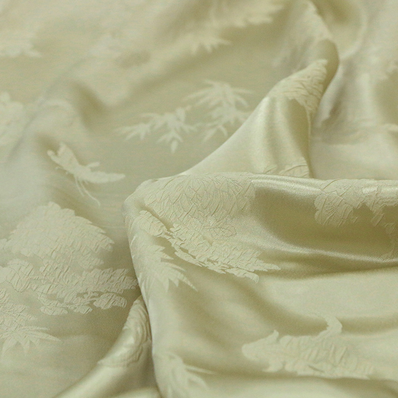 Picture of Four Gentlemen Silk | Plum, Orchid, Bamboo, and Chrysanthemum Crown Pleated Jacquard Silk Fabric with Embossed Pleats New Chinese Style National Fabric