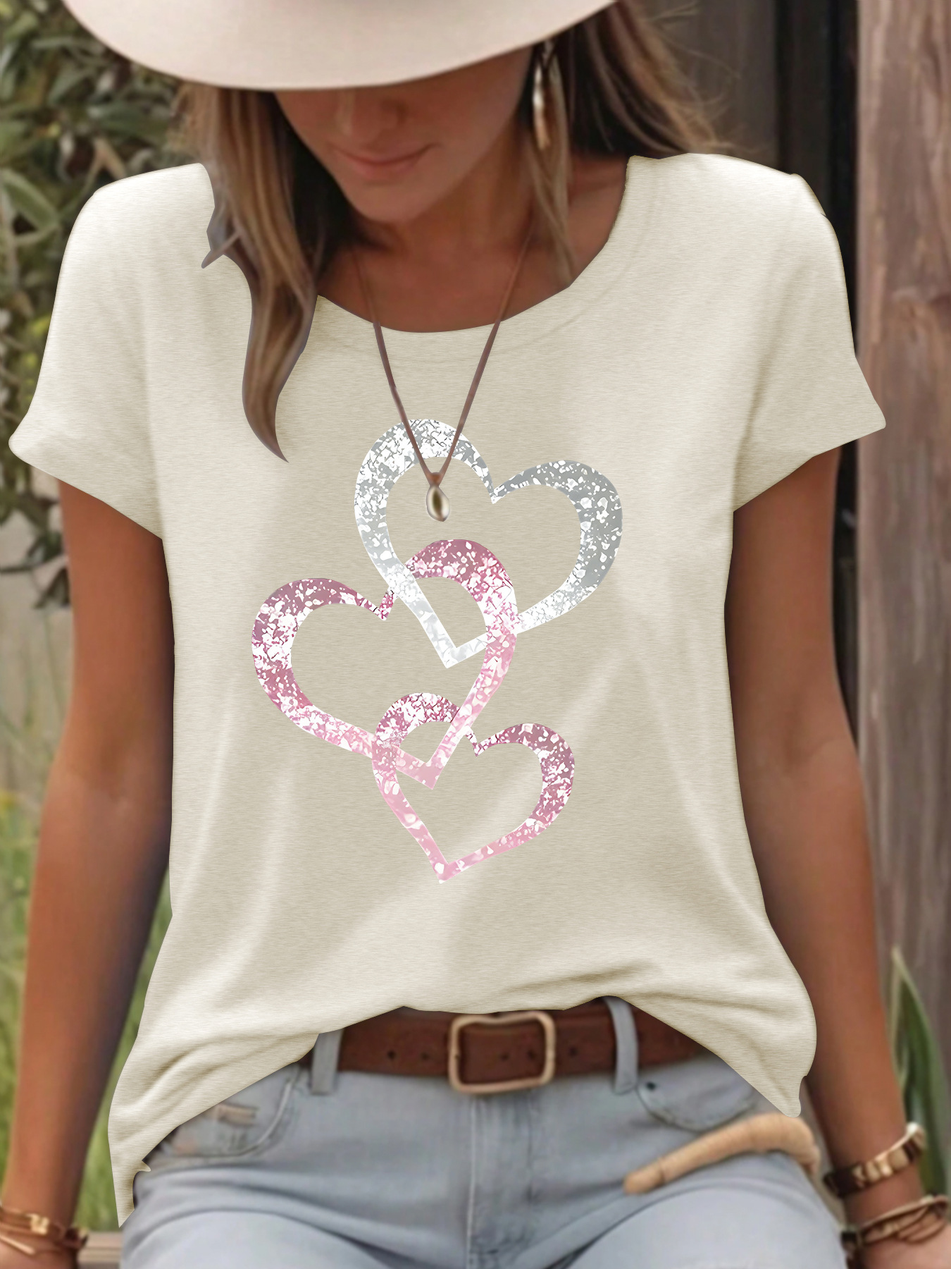 Picture of European and American in stock round neck short sleeve t-shirt love printing summer new comfortable t-shirt cross-border hot sale