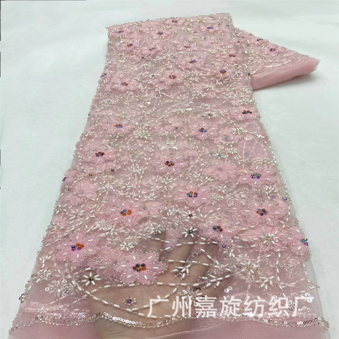 New Style Heavy Industry Flower Embroidery Rice Bead Sequin Embroidered Cloth Light Luxury Color Diamond Wedding Dress Women's Dress Fashion Face