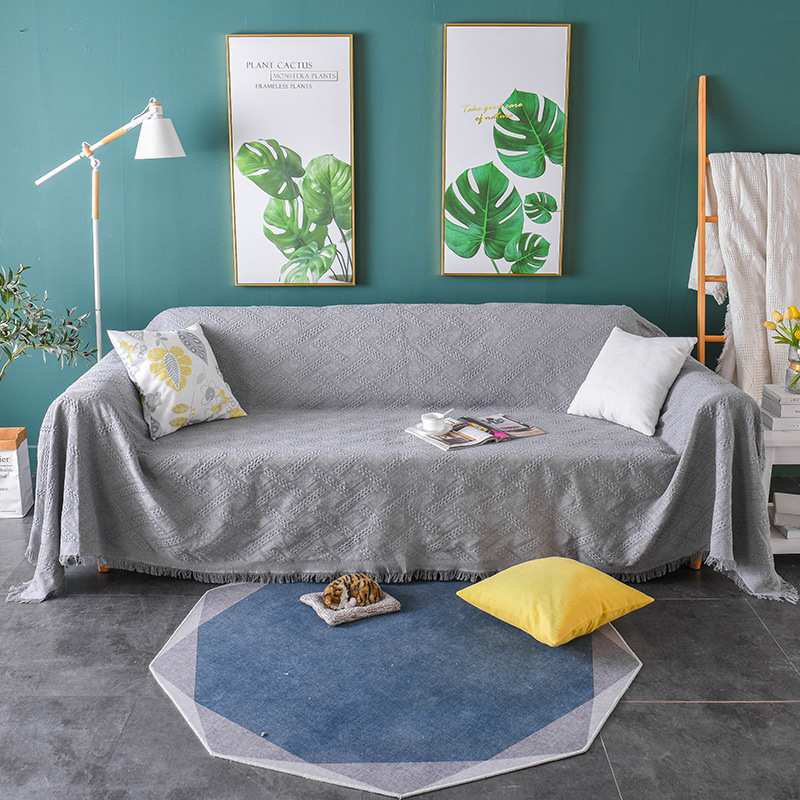 Nordic ins Cotton Sofa Cloth Full Cover Solid Color Sofa Towel Blanket Single Cyber Celebrity Sofa Cover Sofa Cushion Cover