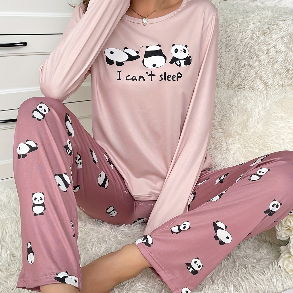 Foreign Trade Autumn and Winter Women's European and American Home Clothes Cross-border Pajamas suit Cartoon Panda Long-sleeved Pants Comfortable Two-piece Set