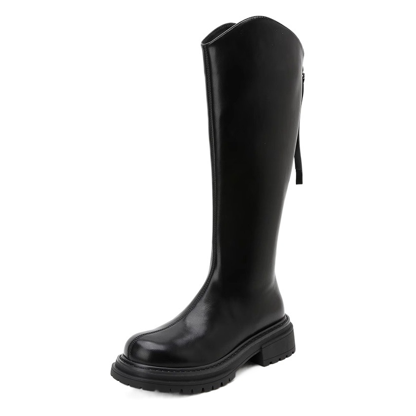 2025 Small Thick-soled Elevated Knights Boots Women's High Boots But Knee-length Boots British Wind-back Zipper Boots