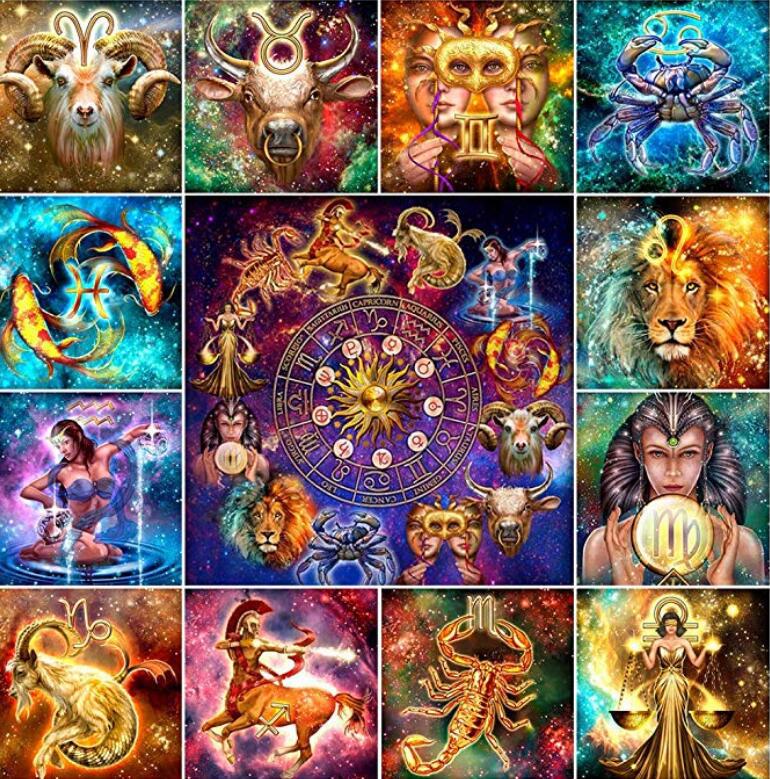 5D Diamond Painting Full of Diamonds, Twelve Zodiac Signs, DIY Diamond Embroidery Decorative Painting, Bedroom Study Room Bright Diamonds