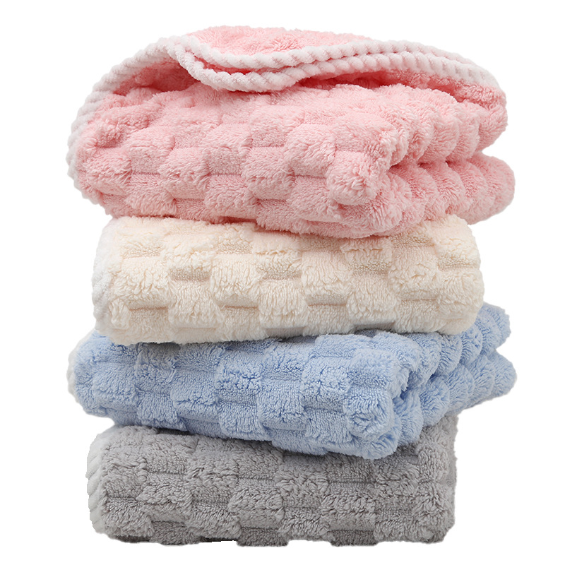 Picture of New Coral Velvet Cloud Plaid Towel, Water-Absorbent, Quick-Drying Candy Corduroy, Non-Shedding, Soft Edge-Wrapped Bath Towel