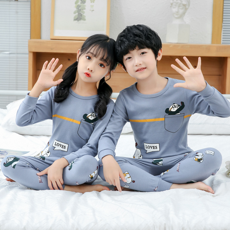 Children's Autumn and Winter Cotton Warm suit Children's Autumn Clothes and Pants Base Underwear Printed Cute Home Clothes Soft
