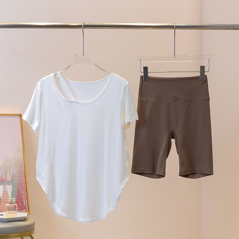Yoga Clothes for Women in Summer, Loose and Slimming Pilates Short-Sleeved Sports Tops, Quick-Drying and Breathable Professional Running Fitness Clothes