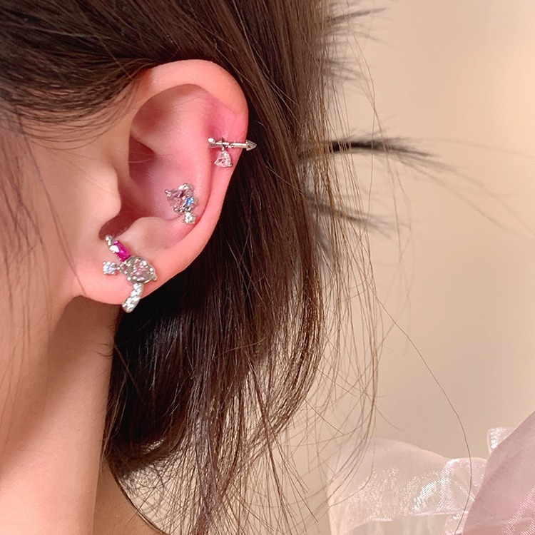 Ear Needle Female Niche Love Ear Bone Nail 2023 New Sweet Pink Zircon Ear Nail Earrings Earrings Ins