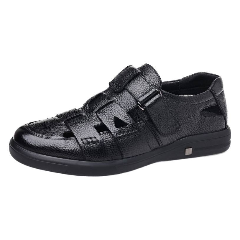 Men's leather breathable sandals summer hollow hole shoes soft bottom soft surface casual leather shoes men's middle-aged and elderly dad shoes