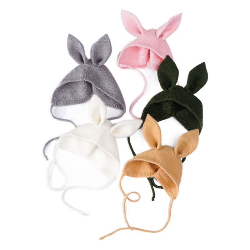 Cross-border new rabbit hat newborn baby baby Full Moon elastic mohair hat small rabbit shooting