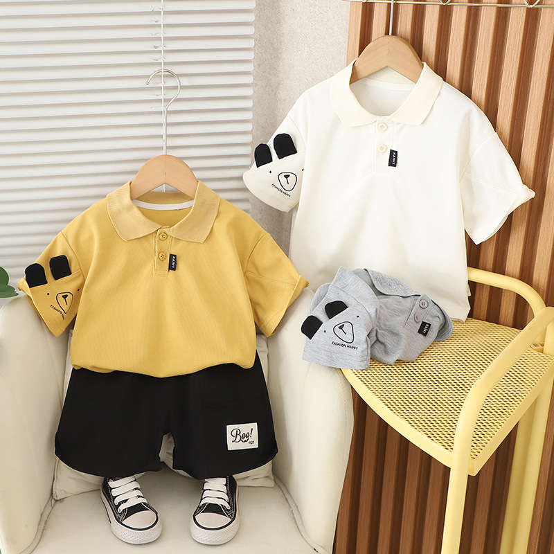 Yijia Kidsren's Clothing Kidsren's Suit 2025 New Summer Boys and Girls Short-Sleeved Polo Shirt T-Shirt Baby Summer Clothes