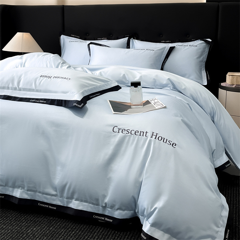 New Style Washed Ice Silk Four-piece Set Light Luxury High-end Style Bed Sheet Quilt Cover Embroidered Four-piece Set Summer Sleeping Naked Kit