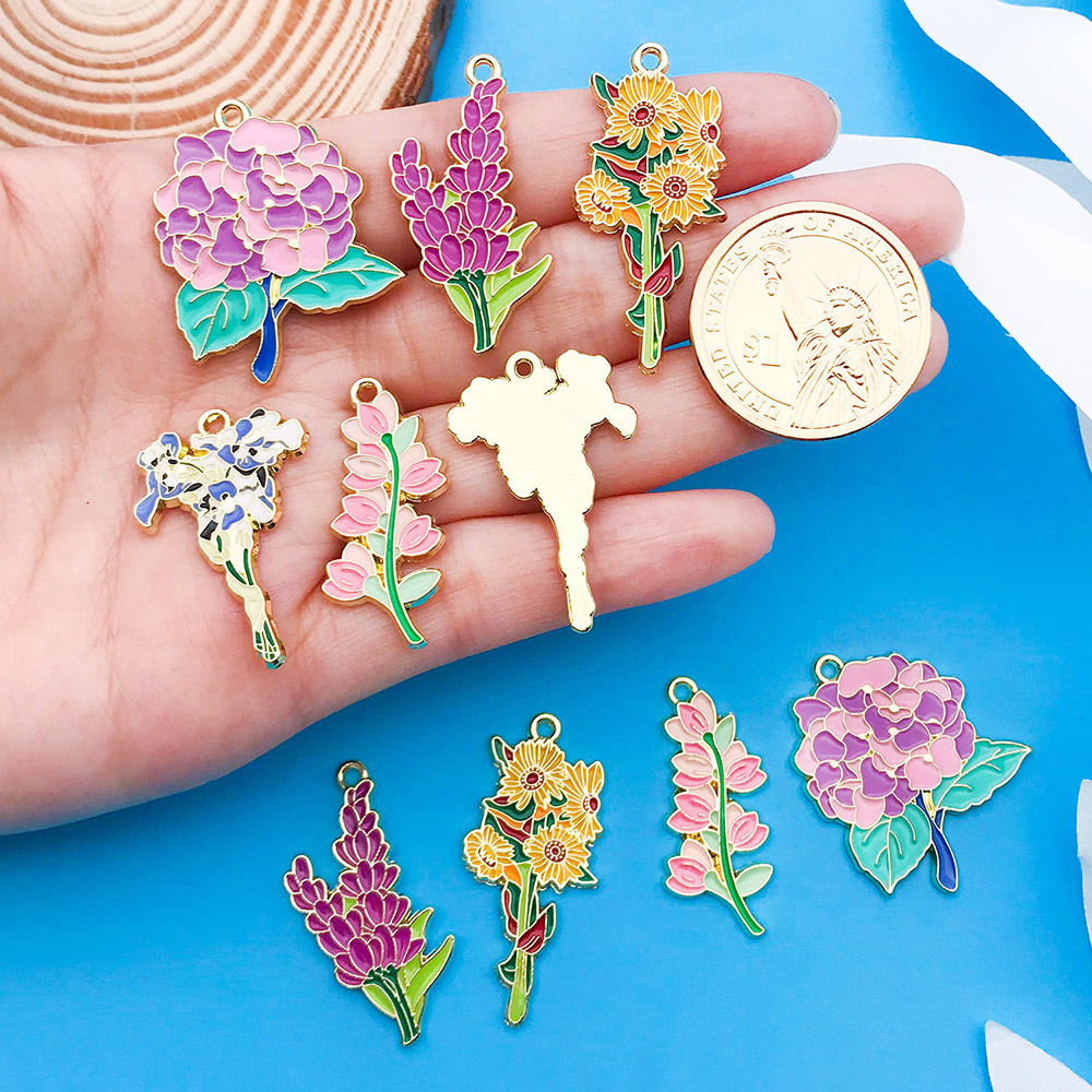 Picture of Mix 10 Botanical bouquet of lily orchid sunflower carnation alloy pendant DIY bracelet jewelry accessories pendant
