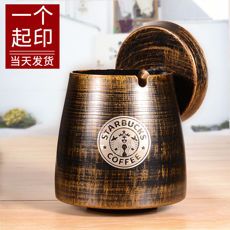 Picture of Metal ashtray creative with lid personality cigarette Cup bar KTV Internet cafe Internet cafe large LOGO ashtray wholesale