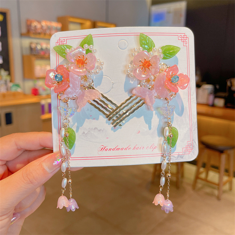Picture of Antique Hanfu Hairpin Girls' Hair Hairpin Children's Ancient Headwear Chinese Style Step-by-step Tassel Hair Hairpin Hair Accessories