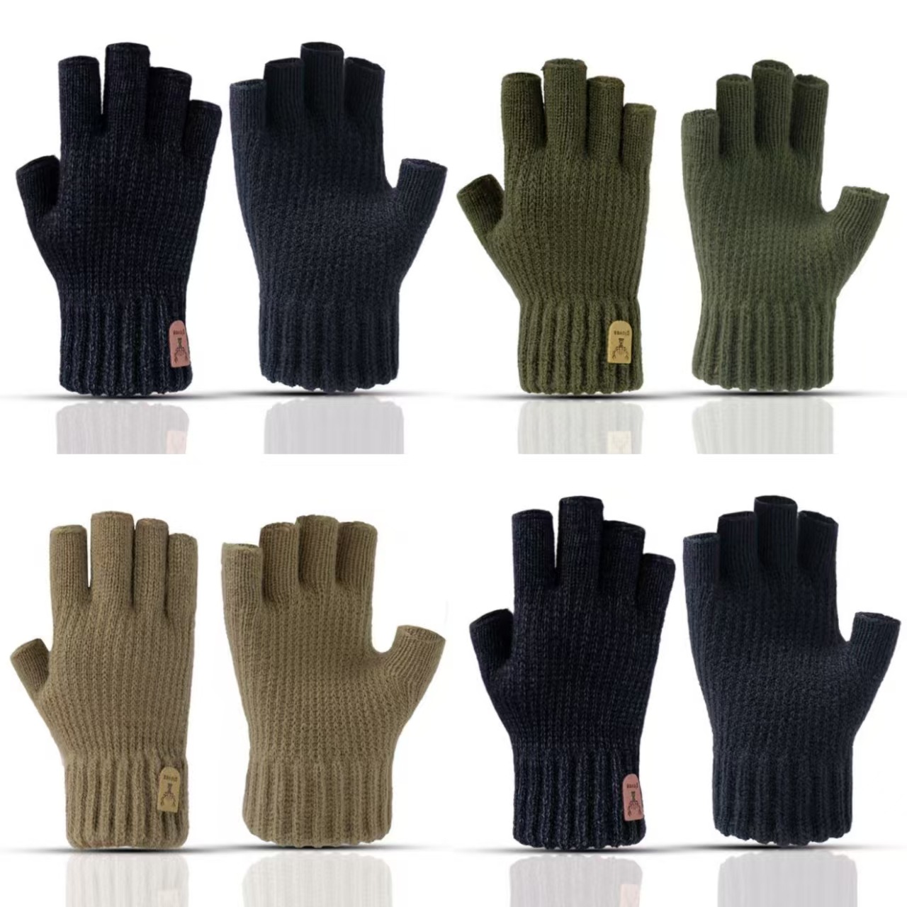 Wool Knitted Gloves for Men in Autumn and Winter, Fingerless Students, Writing, Typing, Cycling, Touch Screen, Warm, Half-Finger, Leaky Finger Elasticity