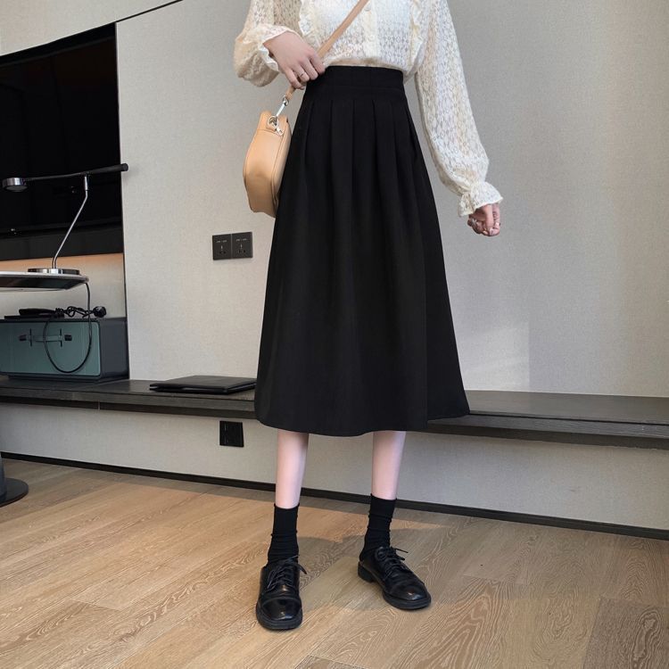2022 Summer New plus size chubby girl Skirt Women's High Waist Mid-length A- line Skirt Small Black Hip Skirt