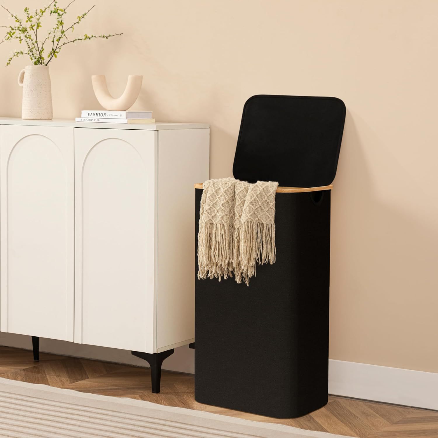 Dirty Clothes Basket Home Dirty Clothes Basket Bamboo and Wooden Handler with Lid Storage Basket Nordic Simple Bathroom Home Bamboo Cloth Laundry Basket