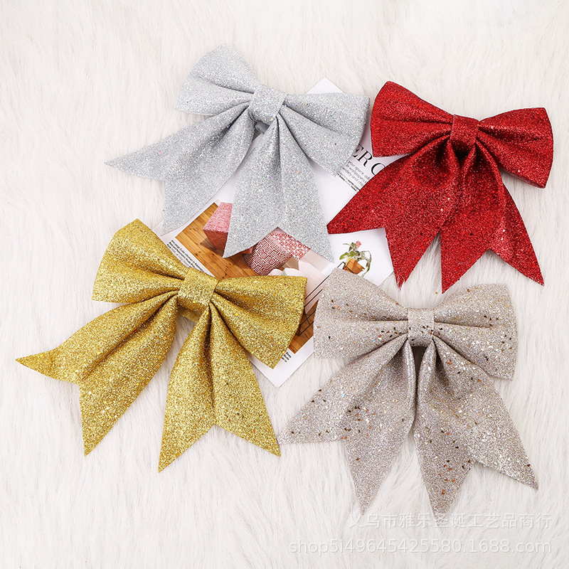 Picture of Christmas Big Bow Decoration Pendant DIY Sequin Pearl Cotton Bow Christmas Tree Hanging Party Decoration