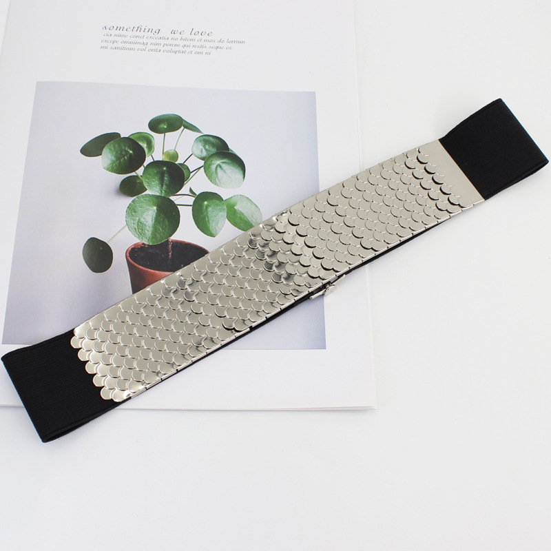 Picture of Decorative Belt Women's Metallic Elastic Waist Seal Fashionable Fish Scale Pattern Stretch Wide Belt Dress All-Match Dress