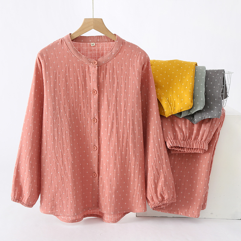 Picture of Women's Simple Double-layer Gauze Pure Cotton Sleepwear for Couple Spring and Autumn Summer Thin Men's Home Suit