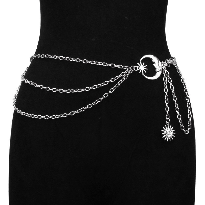Amazon Fashion Sun Moon Multi-Layer Waist Chain Punk Atmosphere Adjustable Matching Skirt Pants Decorative Waist Accessories