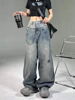 Picture of 2023 Jeans Men's Autumn New High Street American Wide Leg Pants Spring and Autumn Ins Fashionable Brand Loose Straight Pants