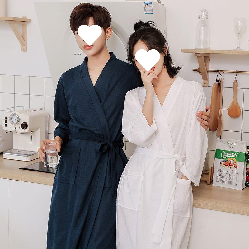 Summer Nightgown Women's Spring and Autumn New Couple Pajamas Home Clothes Solid Color Hotel Bathrobe Men's Thickened Wind