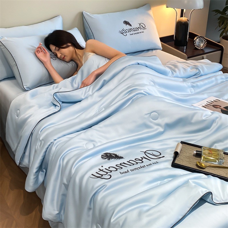 Picture of Class a Light Luxury Washed Ice Silk Summer Quilt Four-Piece Set Air-Conditioned Quilt Embroidered Summer Cool Quilt Three-Piece Set Summer Thin Quilt Ins