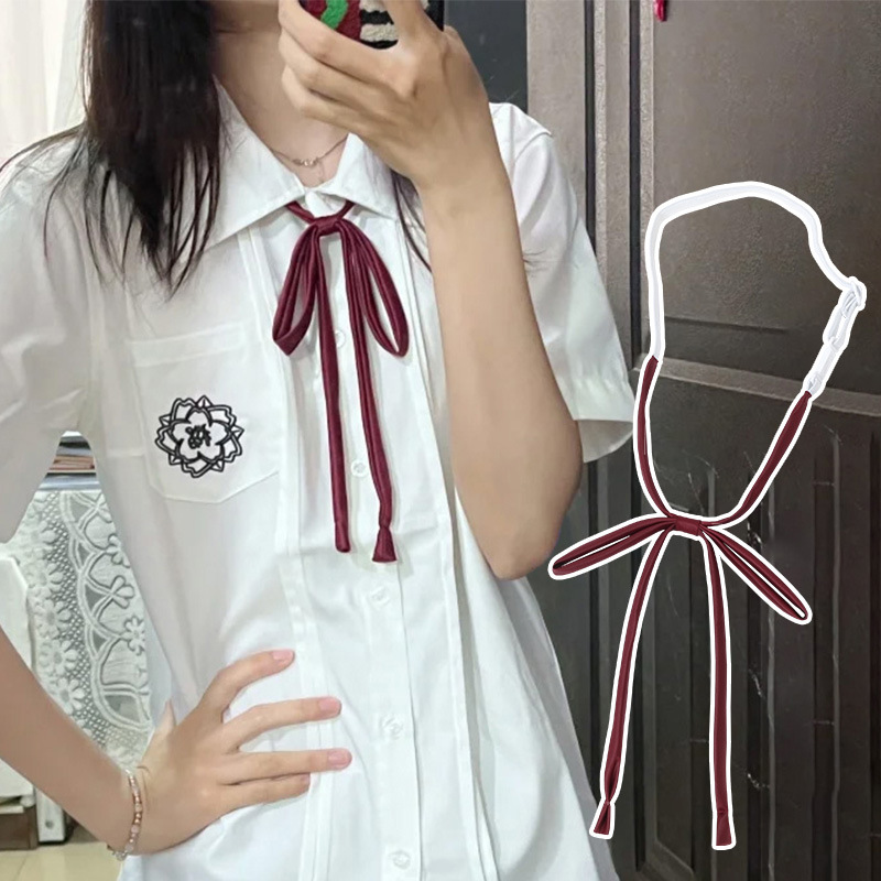 Picture of Japanese JK Bow Tie Female Lazy Tie-free wine red Student Shirt Tie Accessories Black Solid Color College Style