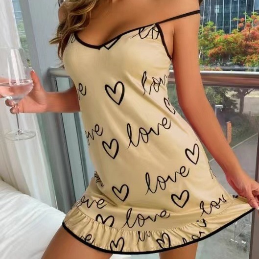 Picture of European and American Foreign Trade Women's Fashion Casual Sling Pajamas Ruffled Comfortable Loose Cute Printed Home Clothes suit
