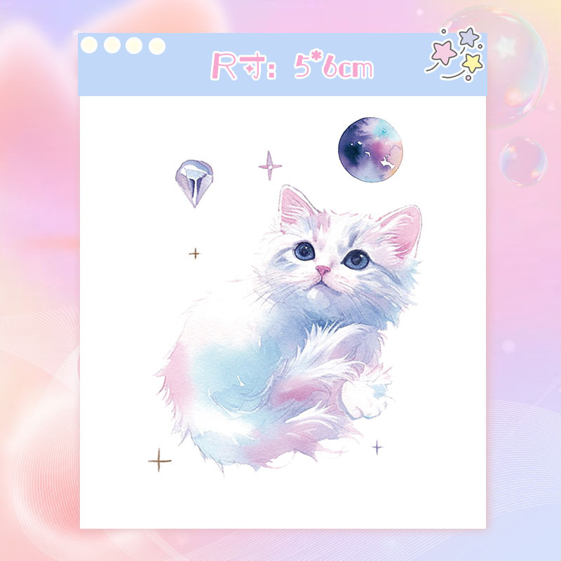 Picture of Color Tattoo Sticker Women's Waterproof Long-lasting Kitten Cartoon Arm Collarbone Painted Cute Personality Pattern Dopamine Sticker