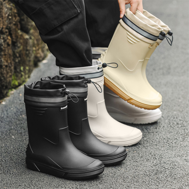New bunt rain shoes men's mid-tube non-slip waterproof shoes outdoor water boots warm rain boots short tube rubber shoes men's wholesale