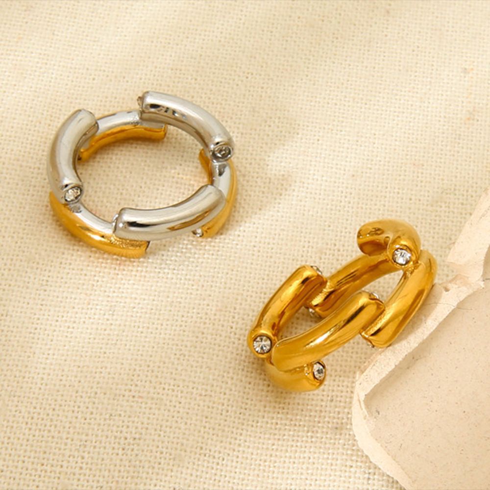 European and American Personalized Design Fashionable 18K Gold-Plated Stainless Steel Gold and Silver Color Matching Round Diamond Ring Non-Fading Jewelry