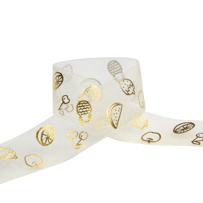 1.5CM Mesh Snow Yarn Belt Flowers Gift Packaging Decorative Printed Ribbon Love Yarn Belt Bronzing Ribbon
