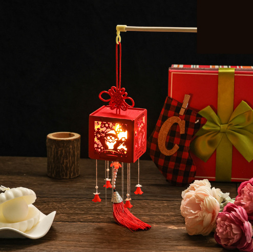 Picture of Chinese Antique Style Wooden Palace Lantern DIY Material Package Satchel Luminous Mid-Autumn Lantern Lantern Festival New Year's Day Gift