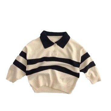 Picture of Spring and Autumn Children's Korean-style All-match Sweater Boys' and Girls' Baby Design Sense Casual Niche Striped Lapel Sweater Trendy