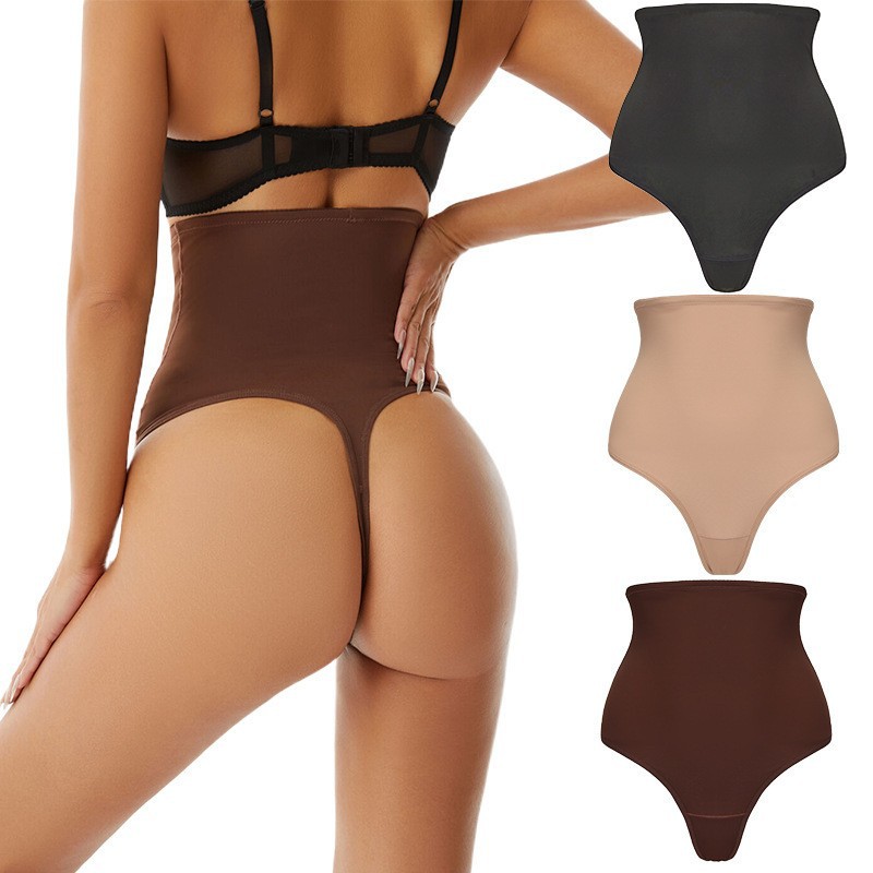 Cross-border high waist thong belly pants waist hip pants double reinforced belly anti-slip T-Back plus size underwear