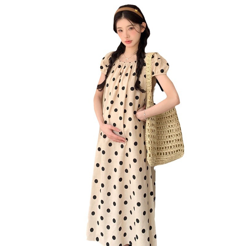 Picture of Pregnant Women Summer Dot dress 2024 New Age-reducing Loose Slimming Short-sleeved Summer Skirt Summer Mid-length