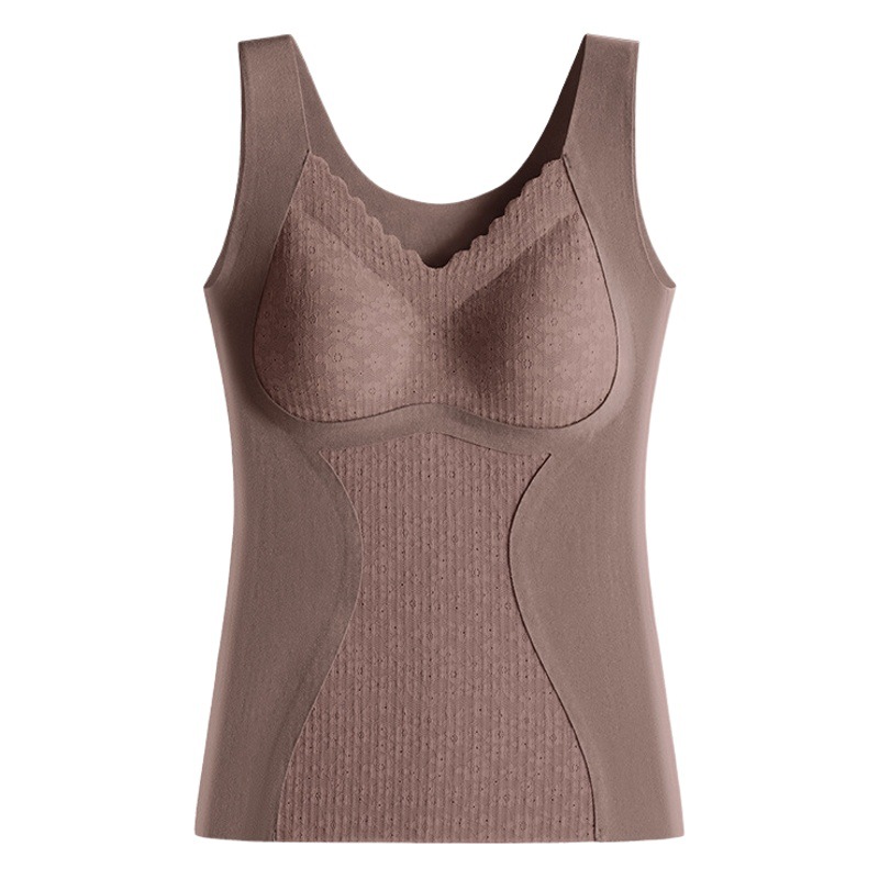 Autumn and Winter one-piece double-sided thickened thermal underwear with chest pad de Velvet graphene temperature-sensitive heating color-changing vest for women