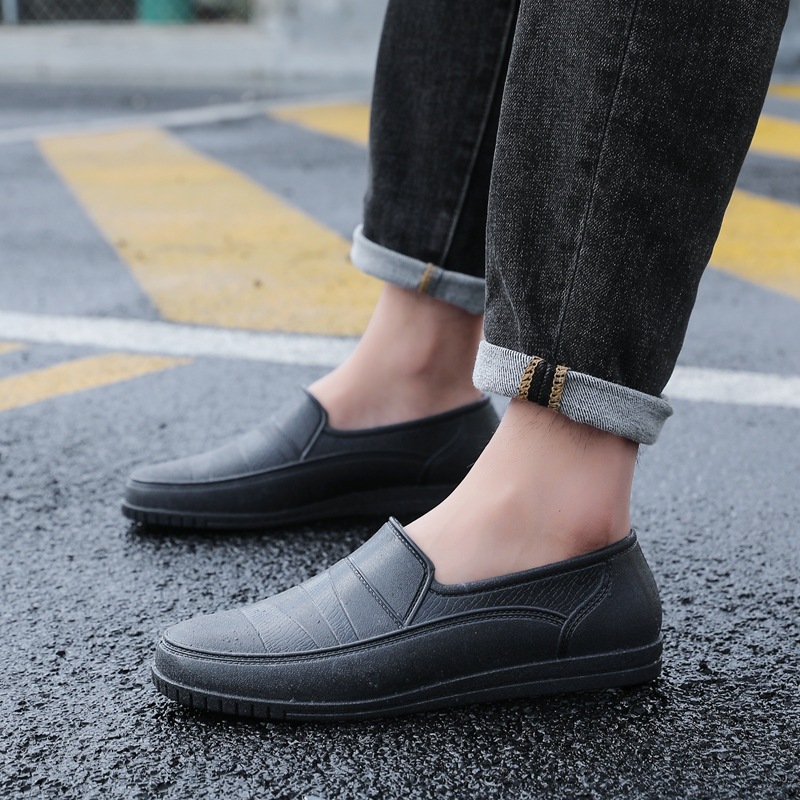 Cross-border waterproof shoes, men's imitation leather shoes, non-slip low-top rain boots, chef kitchen construction site casual car wash work shoes