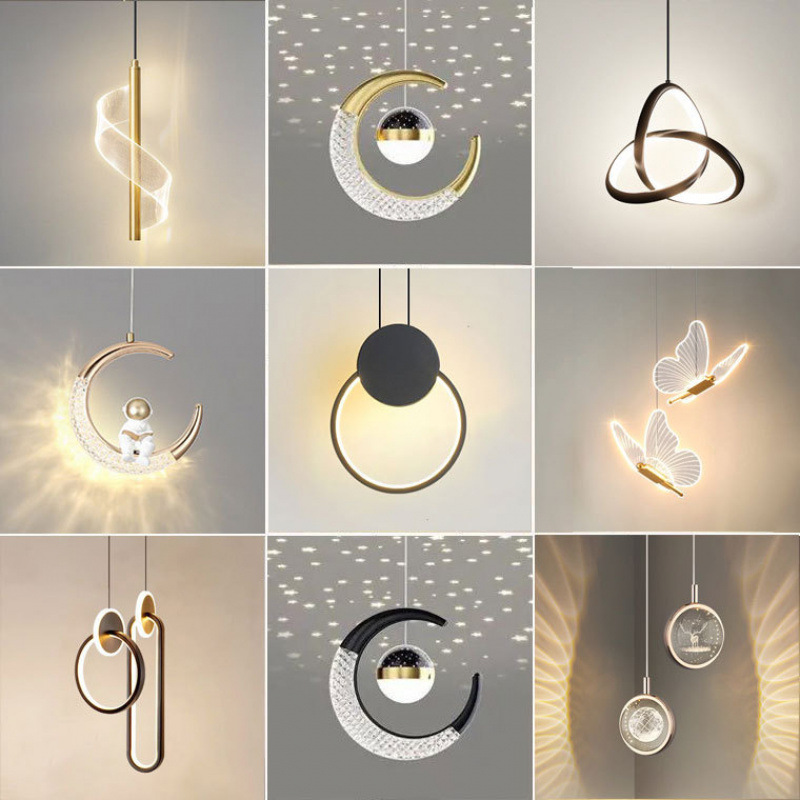 Chandelier lamp: bedside simplicity, modern Internet celebrity creative living room background, master bedroom, long aisle corridor, small chandelier minimalist