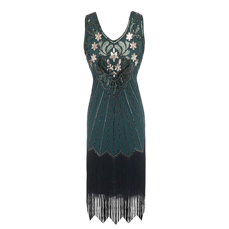 Picture of European and American 1920s Retro V-neck Sequin Gatsby Light Luxury Sequin Tassel Dress dress Party Ball Dress