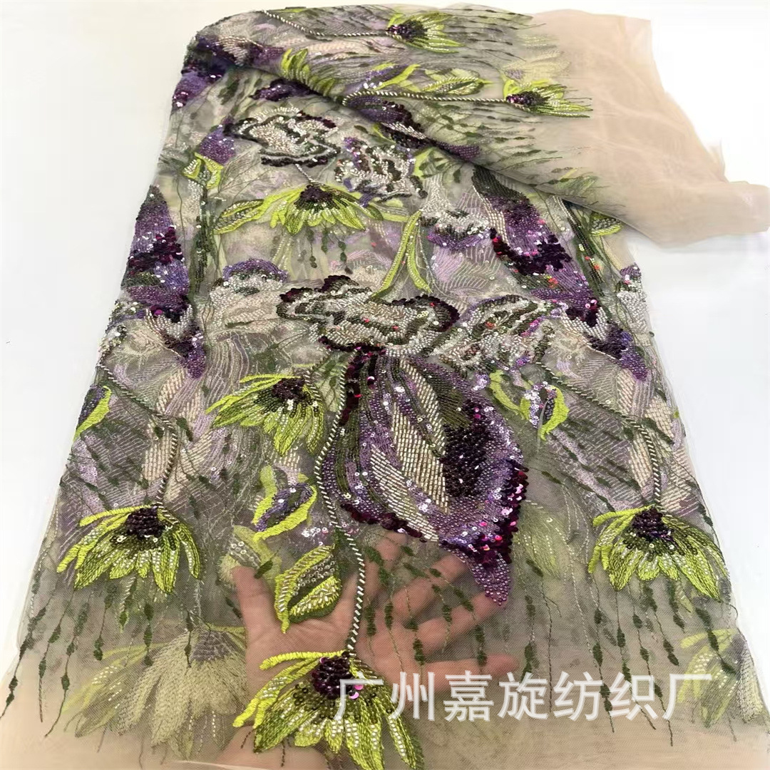 Southeast Asia Heavy Industry Bead Tube Embroidery Lace Fabric Mesh Stereo Bead Dress Wedding Dress Cheongsam Accessories fabric
