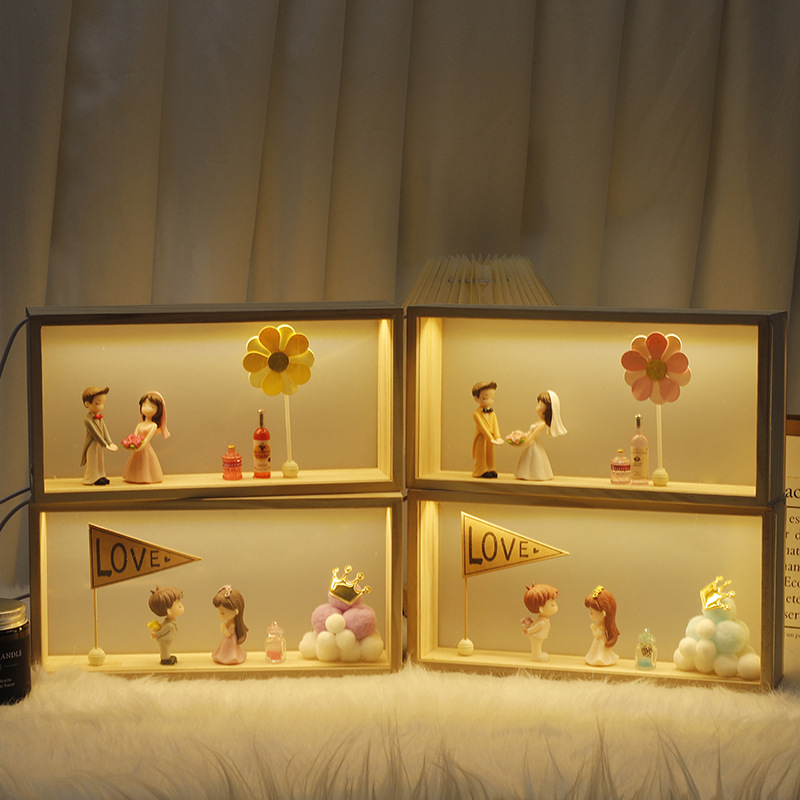 Creative Wooden Frame Doll Nightlight Ornaments Simulation Couple Nightlight Warm Bedside Ornaments Tanabata Festival Day Windmill