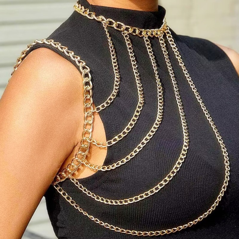 European and American cross-border Fashion Fashion necklace collarbone necklace sexy geometric U-shaped tassel shoulder body chain for women