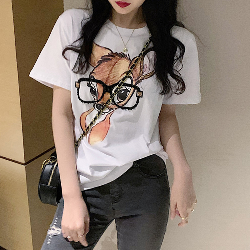 Picture of ins Artistic Women's Casual Base Shirt Women's Korean Loose Top Women's Summer Couple's Short Sleeve T-Shirt Women's Wholesale
